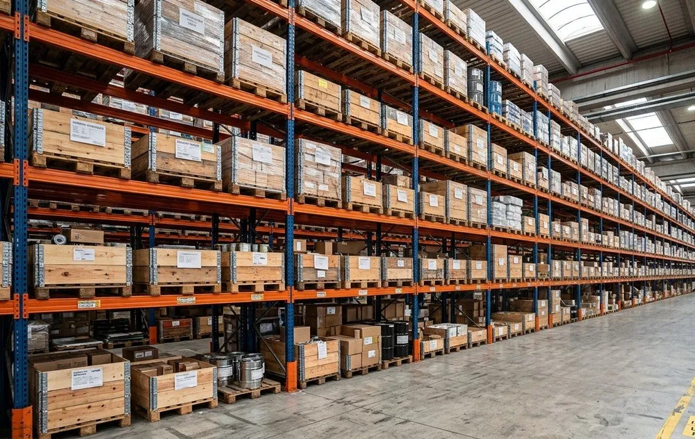 Corsia di un magazzino con scaffalature porta-pallet